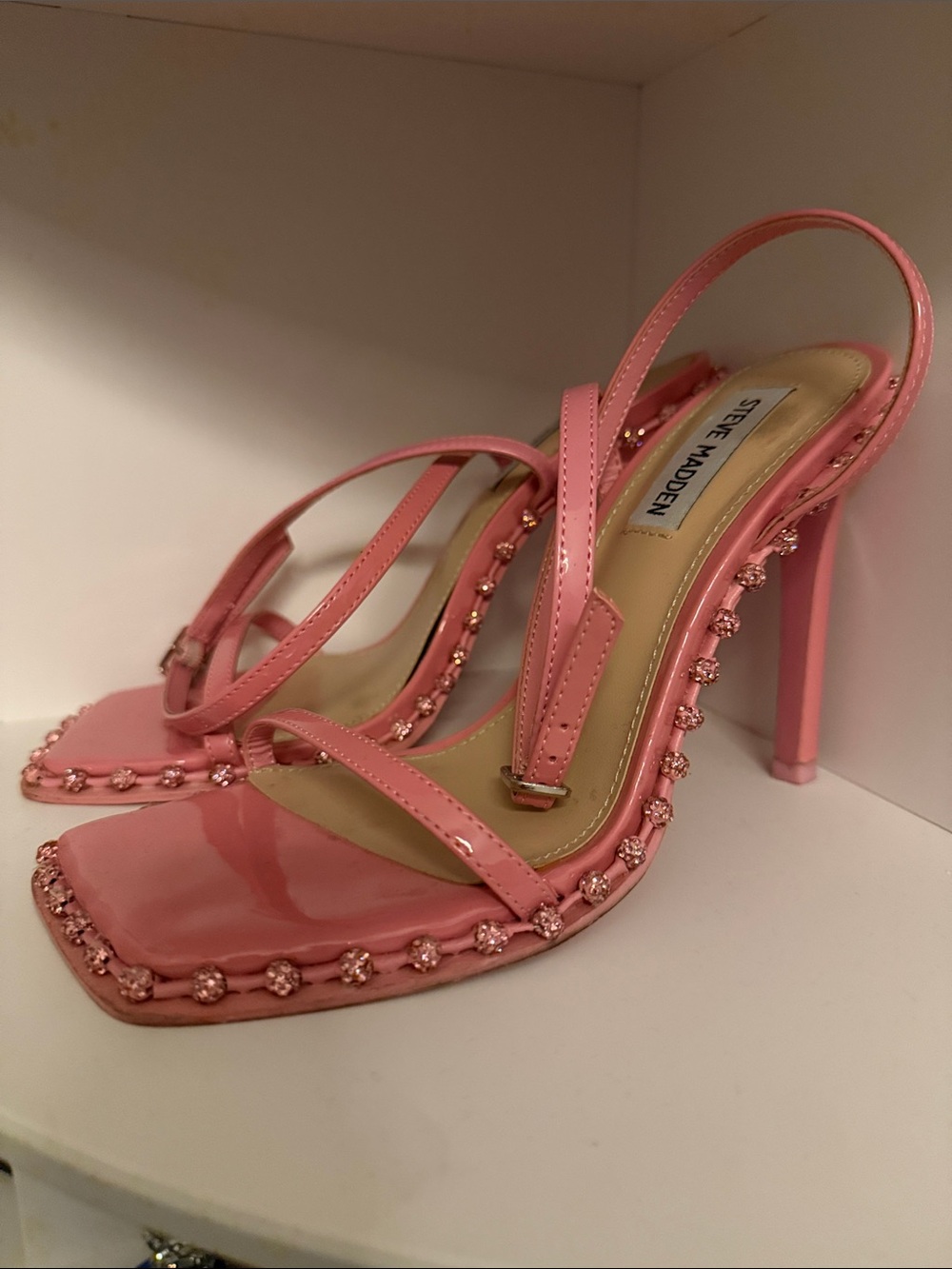 Steve Madden Pink Beaded Patent Leather Strappy High Heels